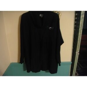 JM collection womens L black sweater turtle neck leather buckle accent